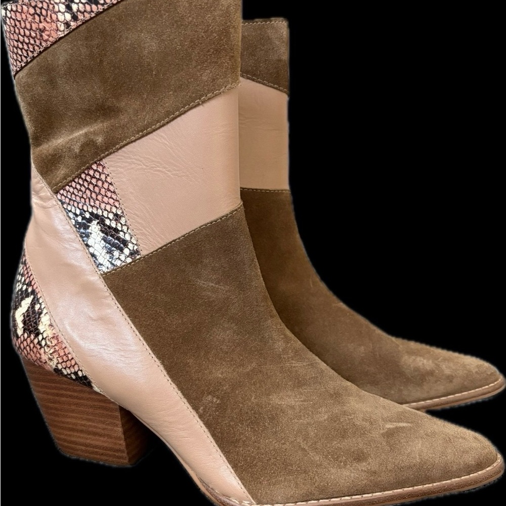 Lenox Brown and Cream Heeled Boots Anthropologie